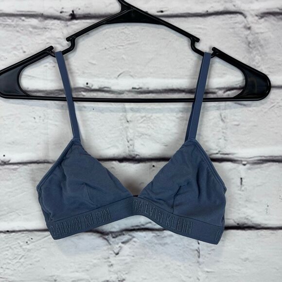 Calvin Klein Blue Bralette Size M Wireless Triangle Bra Logo Band Adjustable Str - Picture 2 of 8